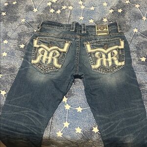 Rock Revival Blue Jeans with White Embroidery
